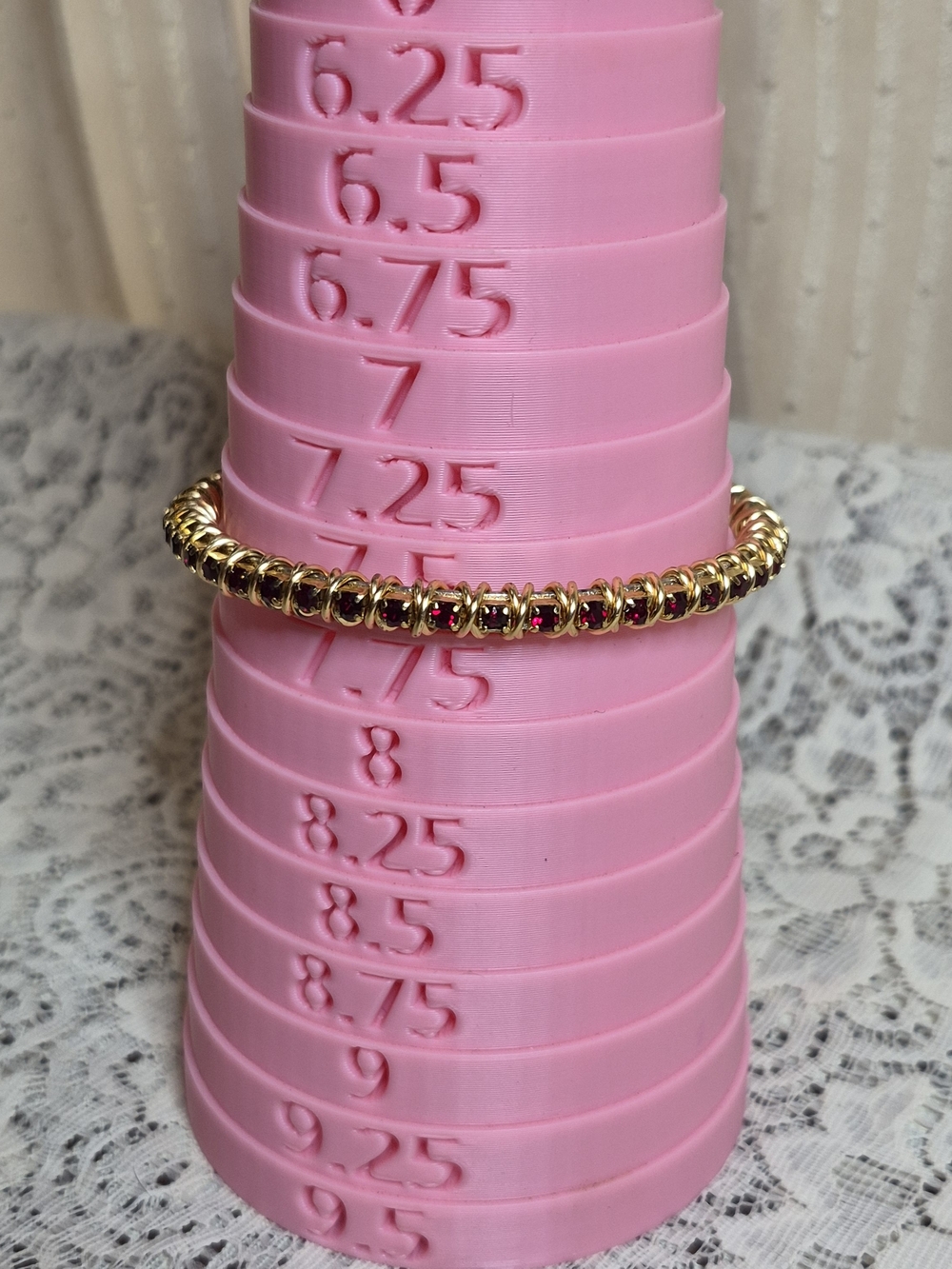 Vintage Gold & Ruby Red Rhinestone Tennis Bangle Bracelet